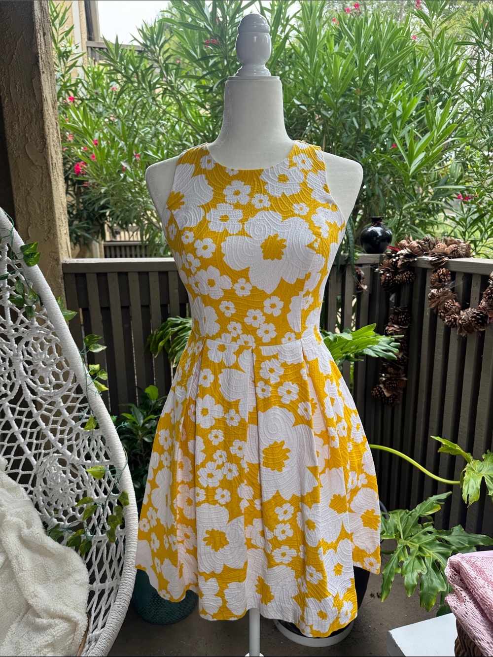 Yellow & White Floral Fit-and-Flare Dress